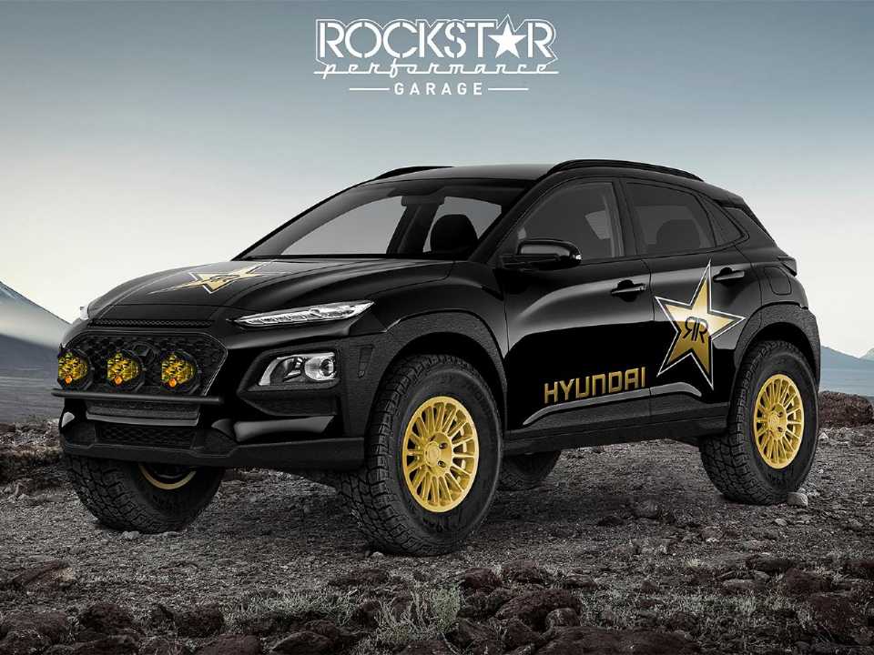 Acima o Rockstar Performance Garage Kona Ultimate Concept: protótipo da Hyundai para o SEMA