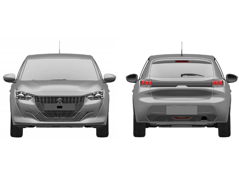 Ilustração da dianteira e traseira do novo Peugeot 208 que será comercializado no Brasil