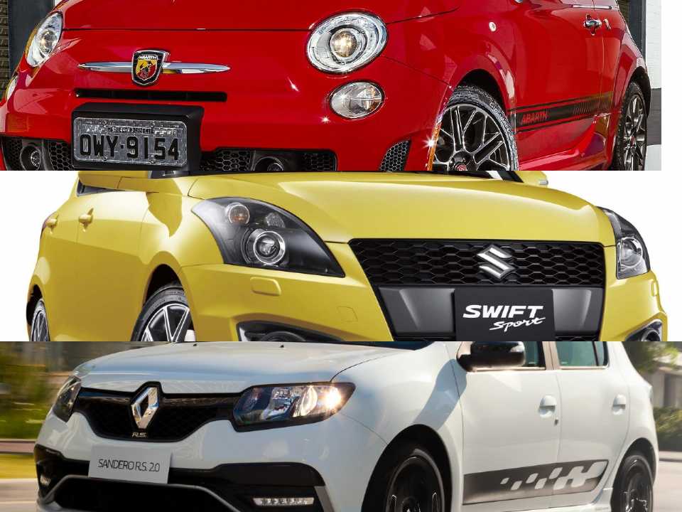 Fiat 500, Suzuki Swift e Renault Sandero em montagem do Autoo