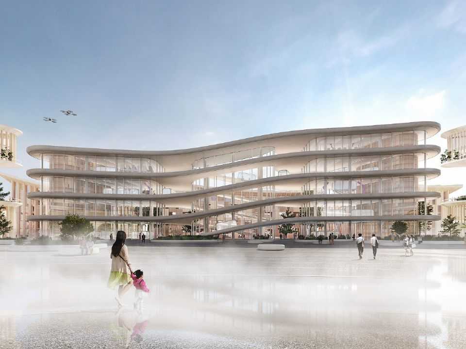 Ilustração de como será a praça central em Woven City, projeto revelado pela Toyota na CES 2020