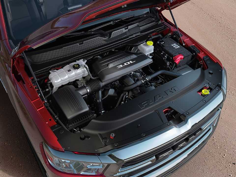 Detalhe do motor 3.0 turbodiesel presente na RAM 1500 Detalhe do motor 3.0 turbodiesel presente na RAM 1500