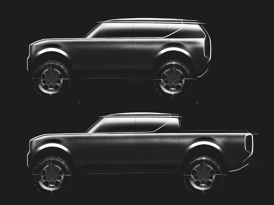 Primeiras ilustrações oficiais antecipam detalhes do futuro R-SUV e da picape Scout