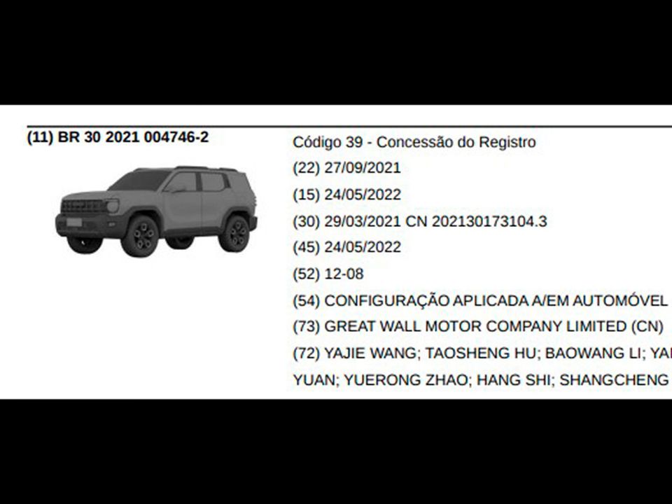 SUV com a silhueta do Haval Dargo está registrado no Brasil