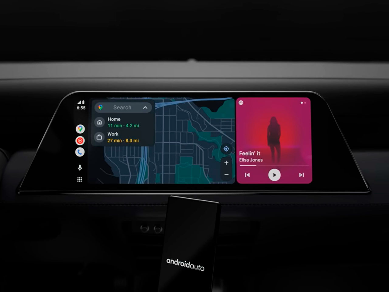 Detalhe do novo layout do Android Auto