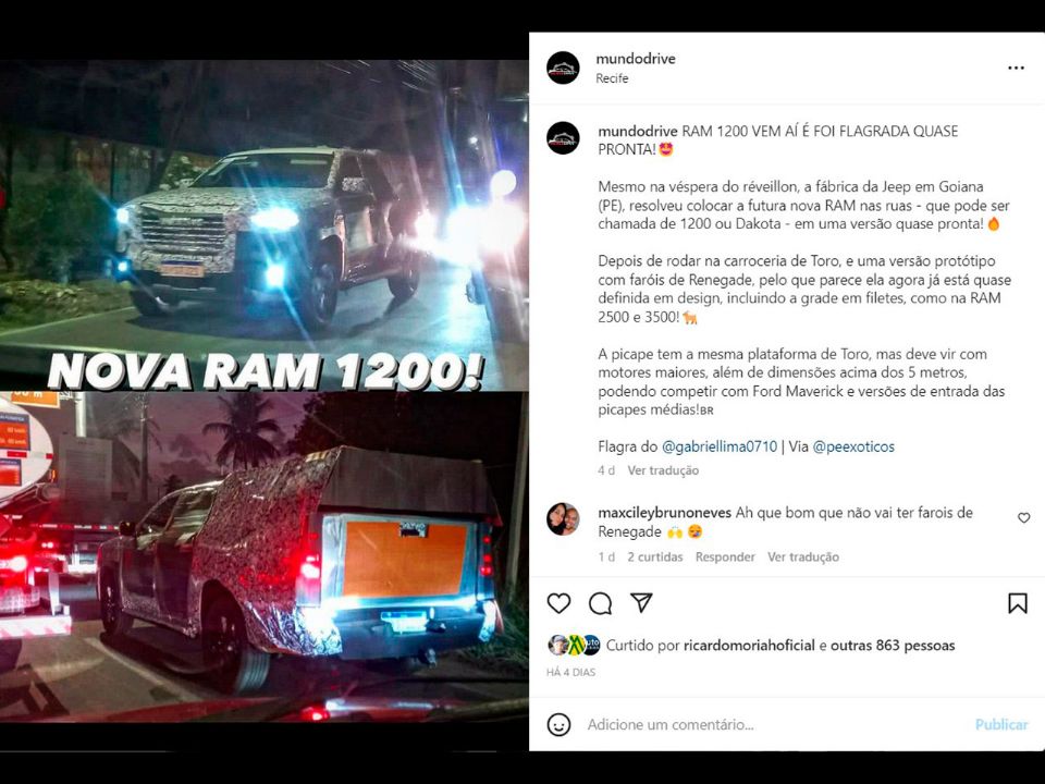 Flagra da Ram 1200 publicado pelo Mundo Drive em seu perfil no Instagram