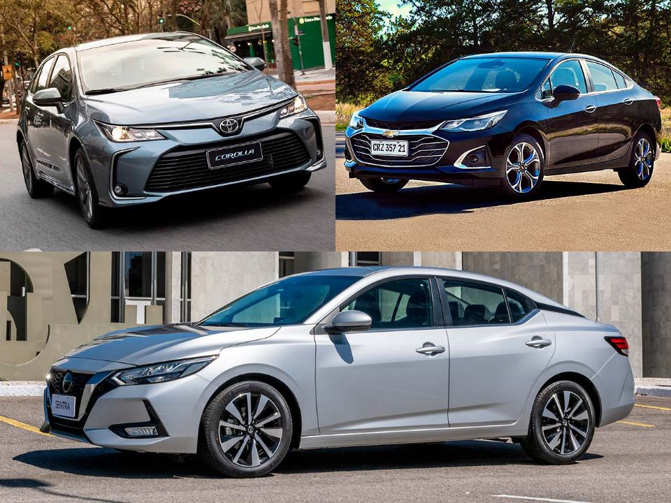 Toyota Corolla, Chevrolet Cruze e o novo Nissan Sentra 2023