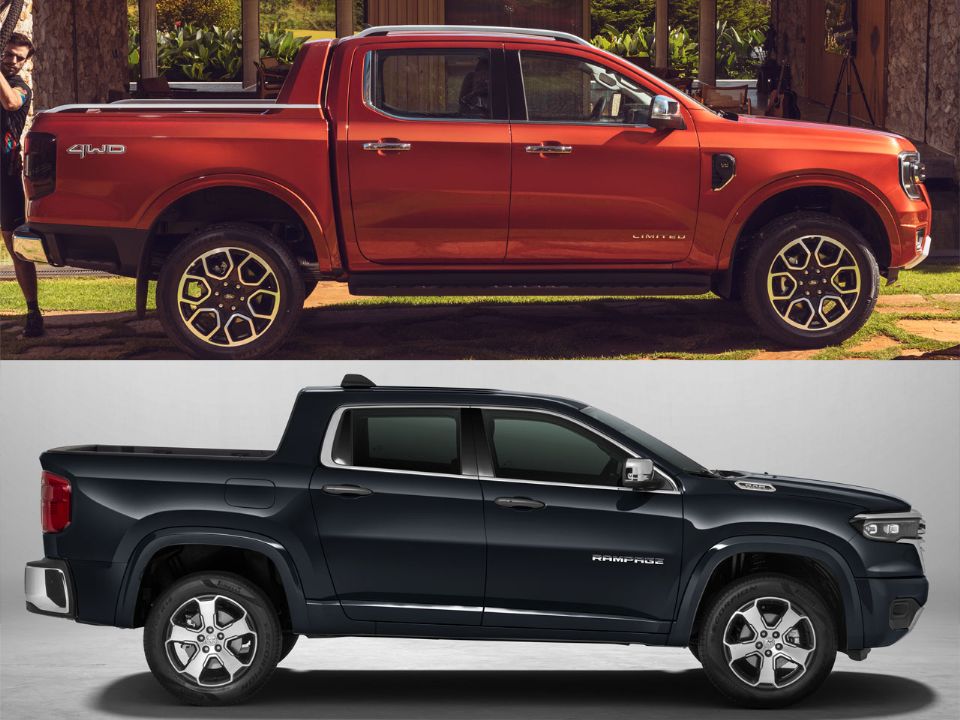 A Ranger (acima) é mais longa e tem um entreeixos maior