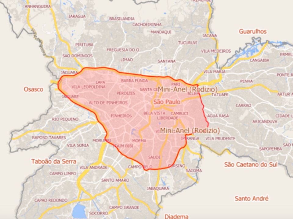 Mapa mostra o centro expandido de São Paulo