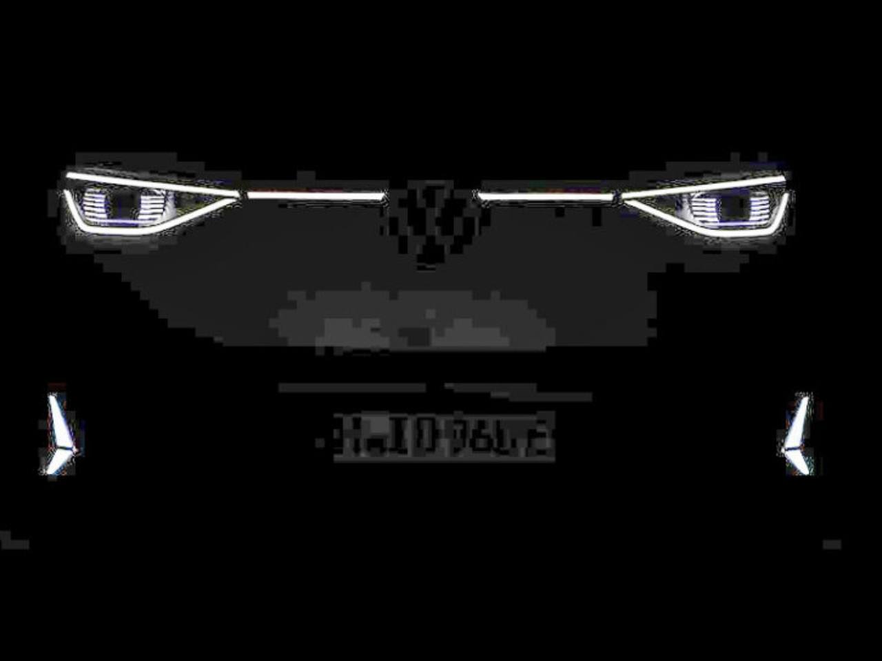 Teaser do VW ID.Buzz GTX mostra apenas a frente iluminada com os LED tridimensionais, marca dos esportivos eltricos